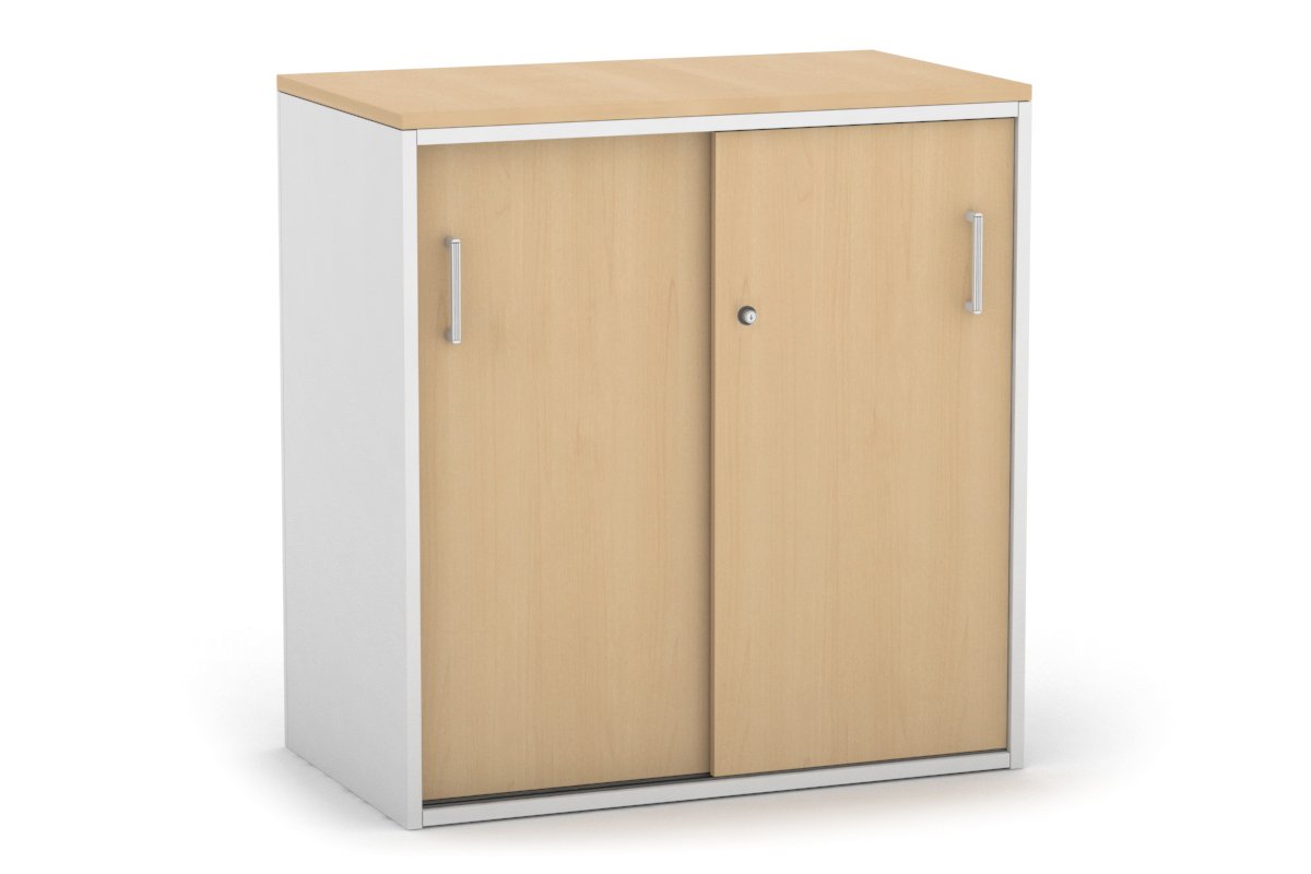 Uniform Medium Sliding Door Credenza [800W x 900H x 450D]-Black dark oak black handle