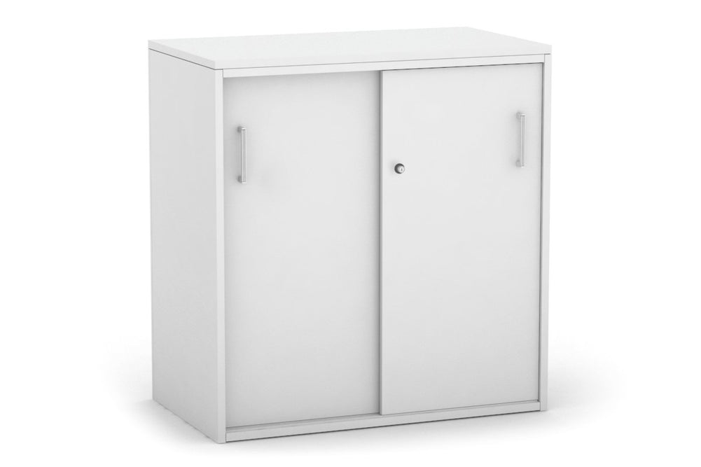 Uniform Medium Sliding Door Credenza [800W x 900H x 450D]-Black dark oak black handle