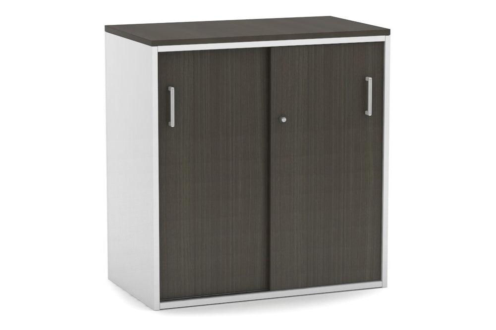 Uniform Medium Sliding Door Credenza [800W x 900H x 450D]-White dark oak white handle