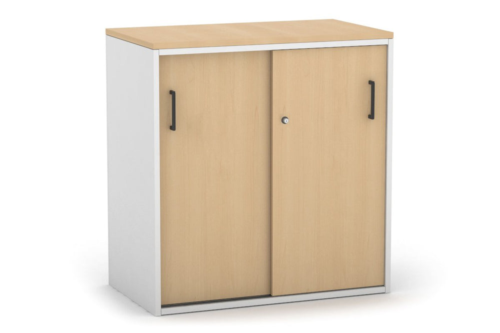 Uniform Medium Sliding Door Credenza [800W x 900H x 450D]-Black dark oak black handle