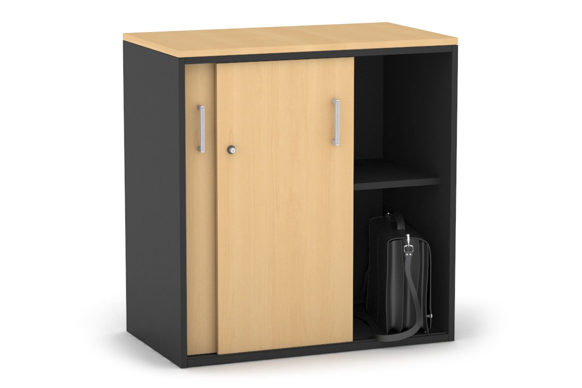 Uniform Medium Sliding Door Credenza [800W x 900H x 450D] Jasonl Black maple white handle