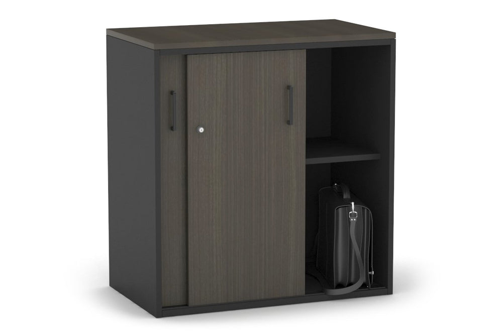 Uniform Medium Sliding Door Credenza [800W x 900H x 450D]-Black dark oak black handle