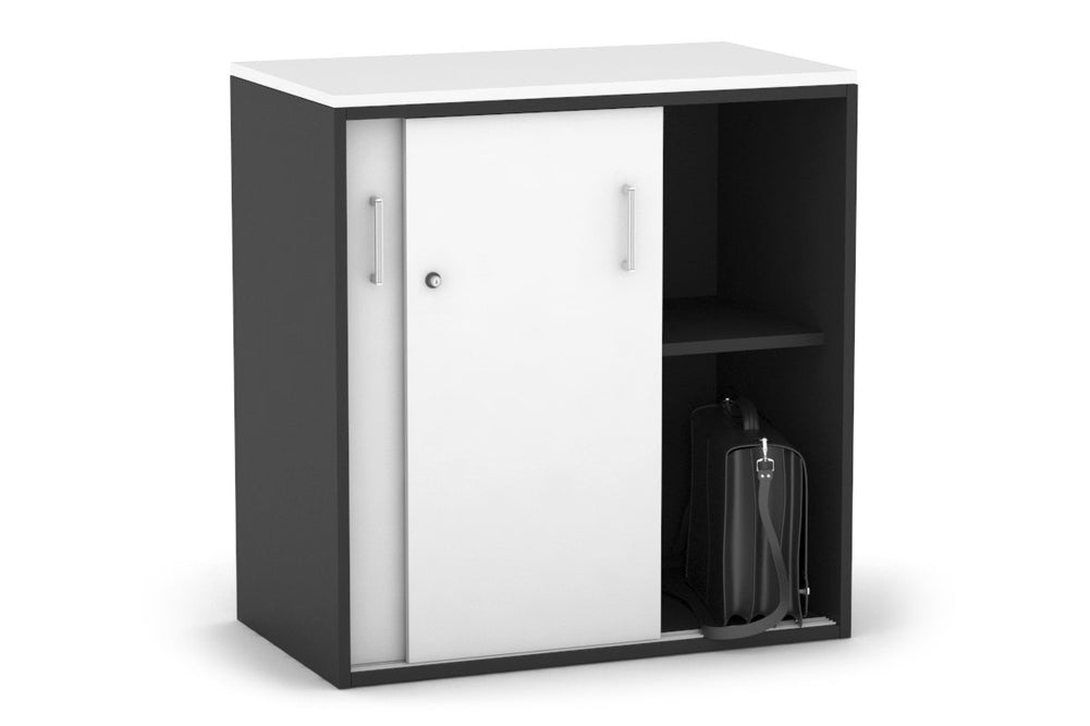 Uniform Medium Sliding Door Credenza [800W x 900H x 450D]-Black white white handle