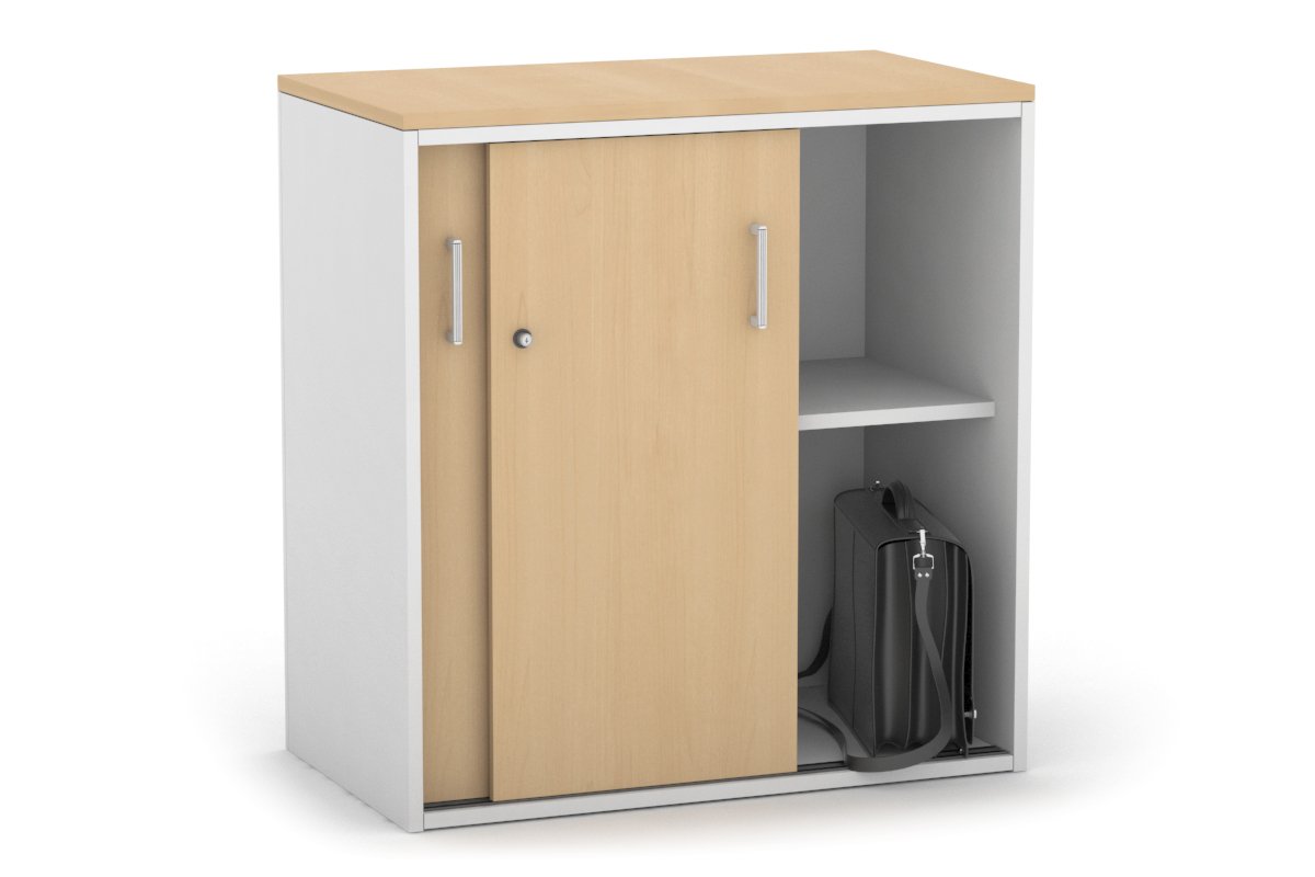 Uniform Medium Sliding Door Credenza [800W x 900H x 450D] Jasonl White maple white handle