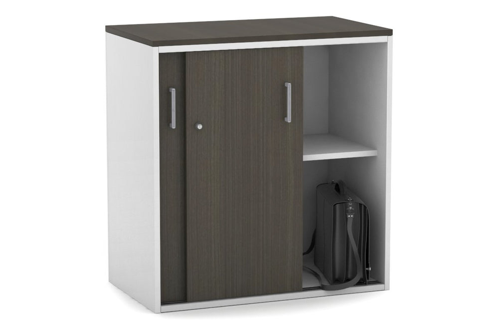 Uniform Medium Sliding Door Credenza [800W x 900H x 450D]-Black dark oak black handle