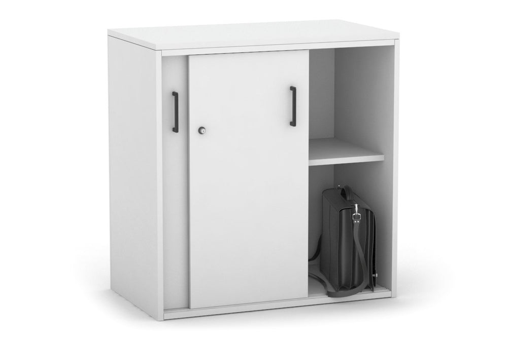Uniform Medium Sliding Door Credenza [800W x 900H x 450D]-White white black handle