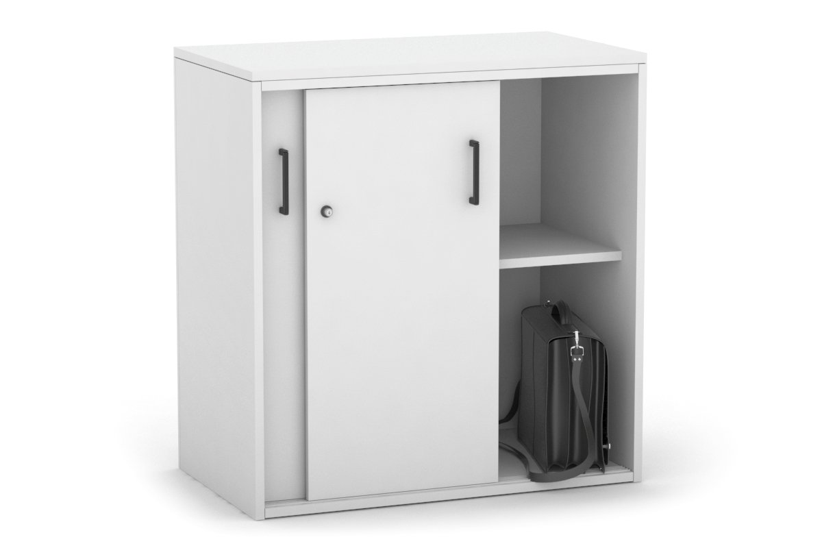 Uniform Medium Sliding Door Credenza [800W x 900H x 450D] Jasonl White white black handle