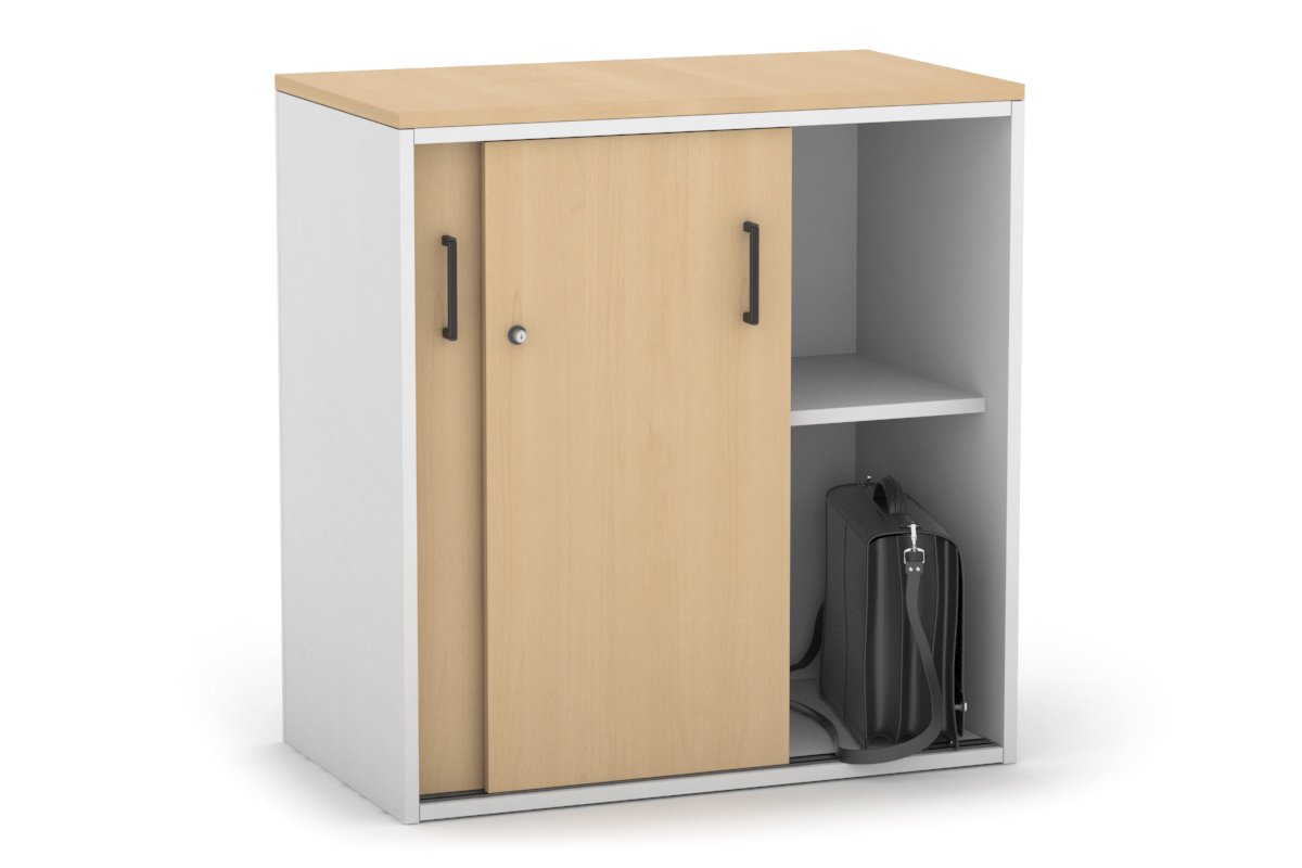 Uniform Medium Sliding Door Credenza [800W x 900H x 450D] Jasonl White maple black handle