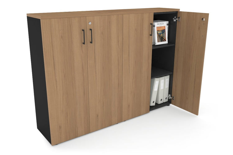 Uniform Medium Storage Cupboard with Medium Doors [1600W x 1170H x 350D] Jasonl Black salvage oak black handle