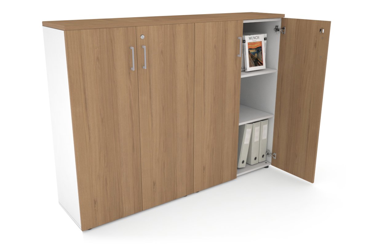 Uniform Medium Storage Cupboard with Medium Doors [1600W x 1170H x 350D] Jasonl White salvage oak silver handle