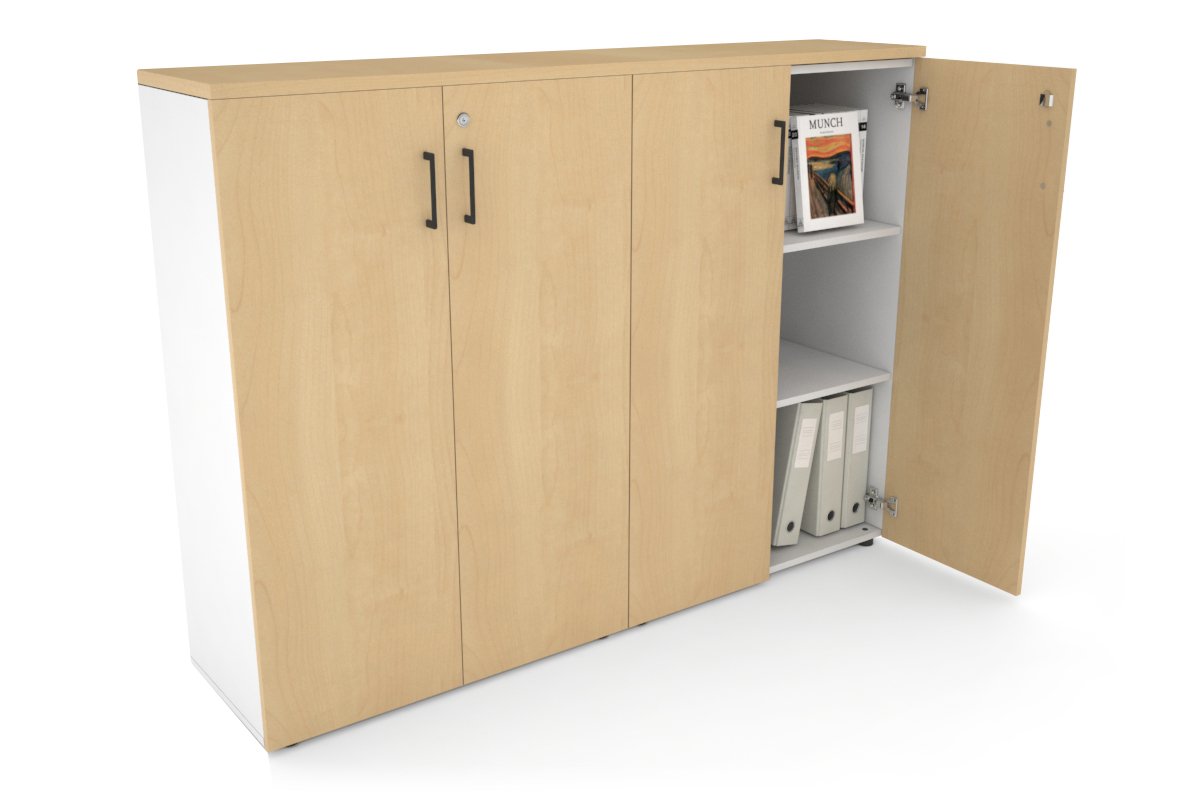 Uniform Medium Storage Cupboard with Medium Doors [1600W x 1170H x 350D] Jasonl White maple black handle