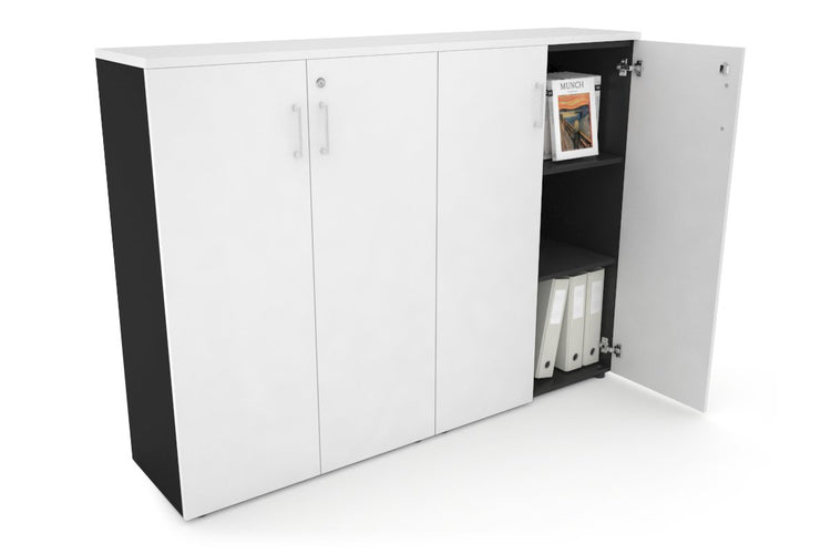 Uniform Medium Storage Cupboard with Medium Doors [1600W x 1170H x 350D] Jasonl Black white white handle