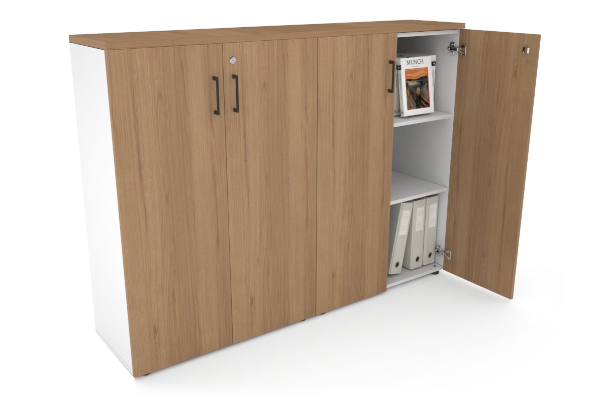 Uniform Medium Storage Cupboard with Medium Doors [1600W x 1170H x 350D] Jasonl White salvage oak black handle