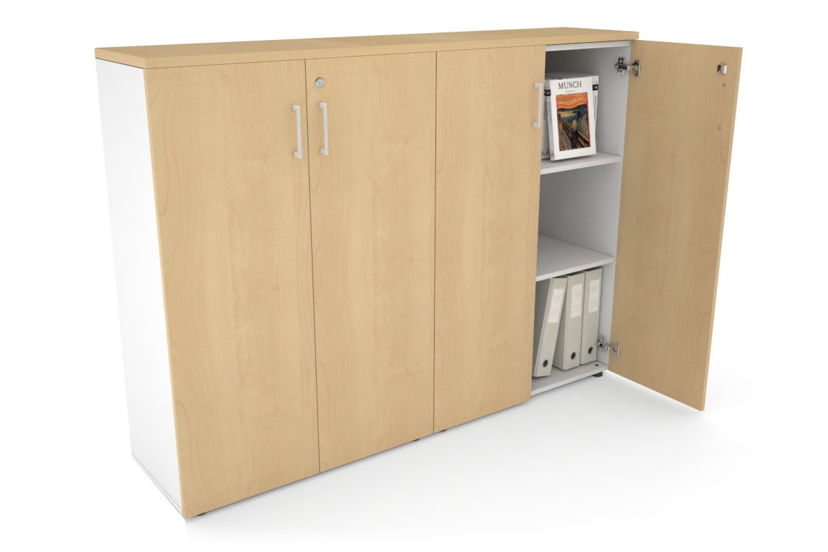 Uniform Medium Storage Cupboard with Medium Doors [1600W x 1170H x 350D] Jasonl White maple white handle