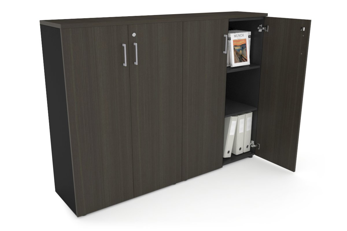 Uniform Medium Storage Cupboard with Medium Doors [1600W x 1170H x 350D] Jasonl Black dark oak silver handle