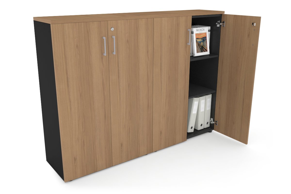 Uniform Medium Storage Cupboard with Medium Doors [1600W x 1170H x 350D] Jasonl Black salvage oak silver handle