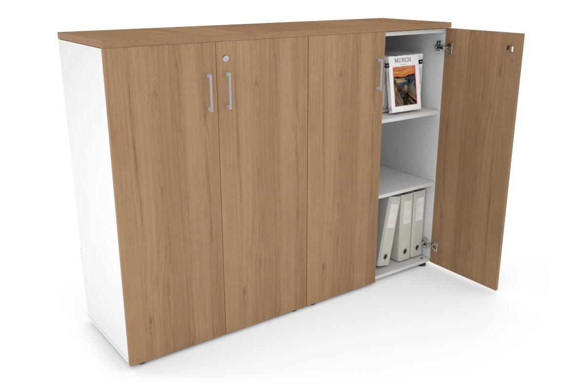Uniform Medium Storage Cupboard with Medium Doors [1600W x 1170H x 450D] Jasonl White salvage oak silver handle