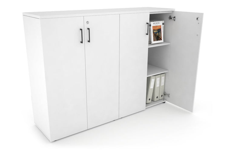 Uniform Medium Storage Cupboard with Medium Doors [1600W x 1170H x 450D] Jasonl White white black handle