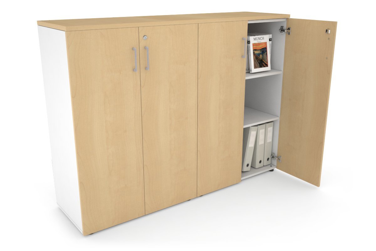 Uniform Medium Storage Cupboard with Medium Doors [1600W x 1170H x 450D] Jasonl White maple silver handle