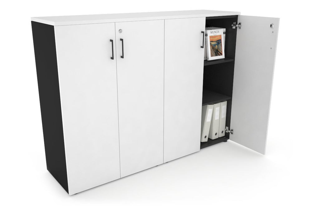 Uniform Medium Storage Cupboard with Medium Doors [1600W x 1170H x 450D]-Black white black handle