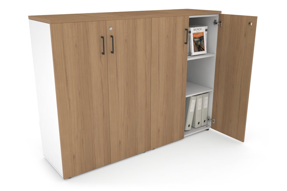 Uniform Medium Storage Cupboard with Medium Doors [1600W x 1170H x 450D] Jasonl White salvage oak black handle