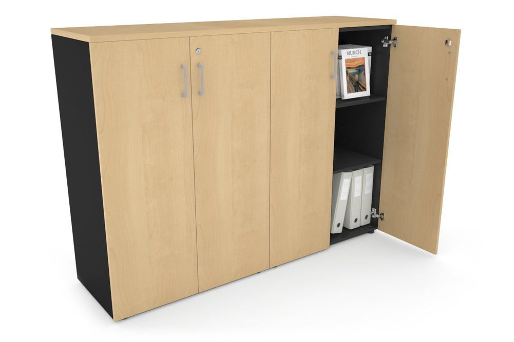 Uniform Medium Storage Cupboard with Medium Doors [1600W x 1170H x 450D]-Black maple silver handle