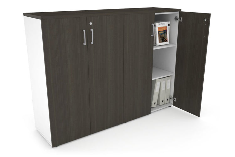 Uniform Medium Storage Cupboard with Medium Doors [1600W x 1170H x 450D] Jasonl White dark oak silver handle