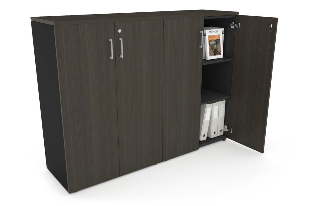 Uniform Medium Storage Cupboard with Medium Doors [1600W x 1170H x 450D]-Black dark oak silver handle
