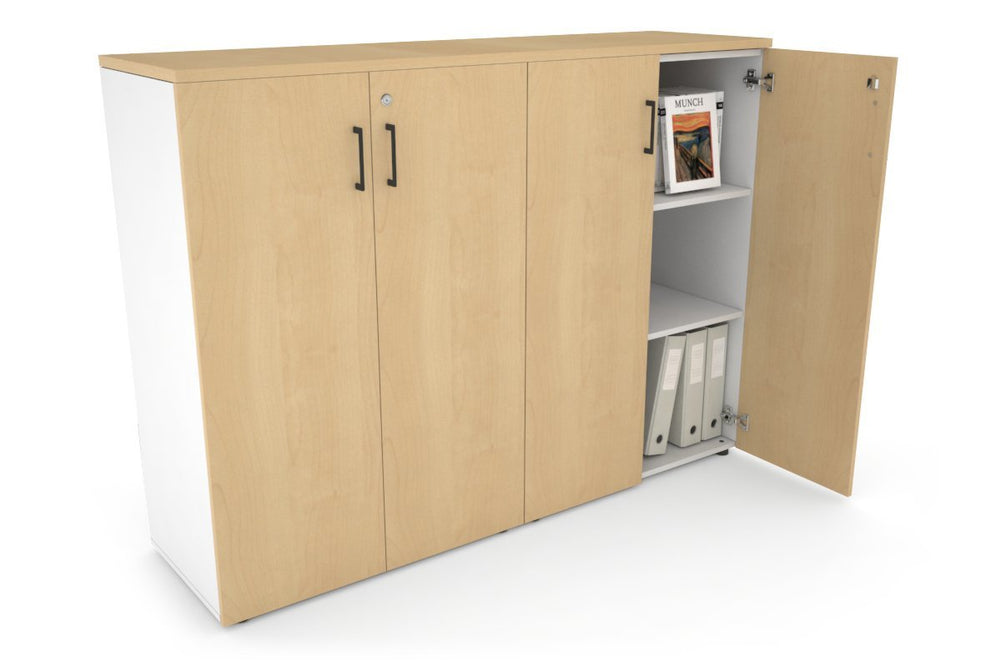 Uniform Medium Storage Cupboard with Medium Doors [1600W x 1170H x 450D]-White maple black handle