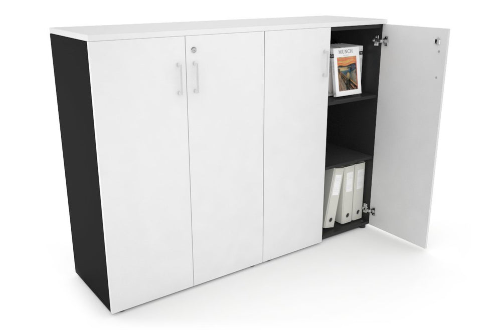 Uniform Medium Storage Cupboard with Medium Doors [1600W x 1170H x 450D]-Black white white handle
