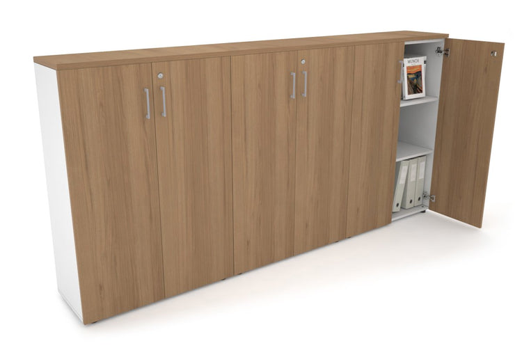 Uniform Medium Storage Cupboard with Medium Doors [2400W x 1170H x 350D] Jasonl White salvage oak silver handle