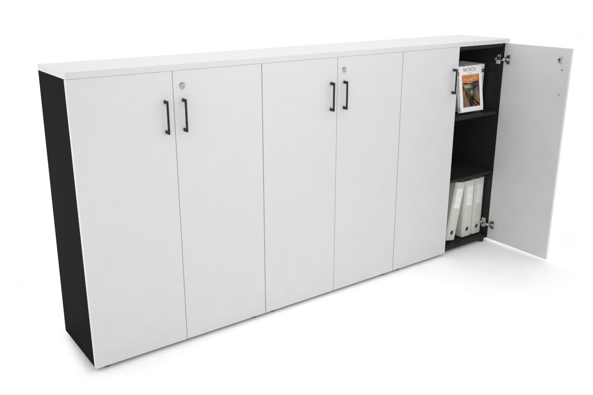 Uniform Medium Storage Cupboard with Medium Doors [2400W x 1170H x 350D] Jasonl Black white black handle