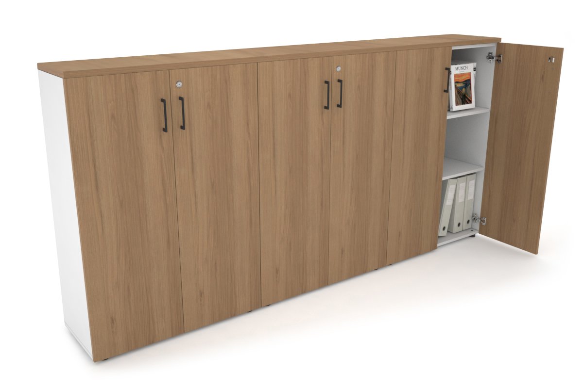 Uniform Medium Storage Cupboard with Medium Doors [2400W x 1170H x 350D] Jasonl White salvage oak black handle