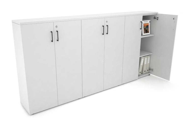 Uniform Medium Storage Cupboard with Medium Doors [2400W x 1170H x 350D] Jasonl White white black handle