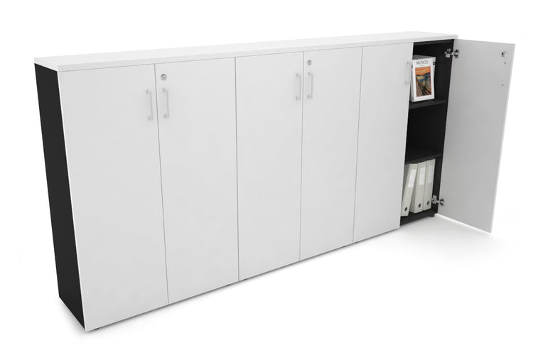 Uniform Medium Storage Cupboard with Medium Doors [2400W x 1170H x 350D] Jasonl Black white white handle