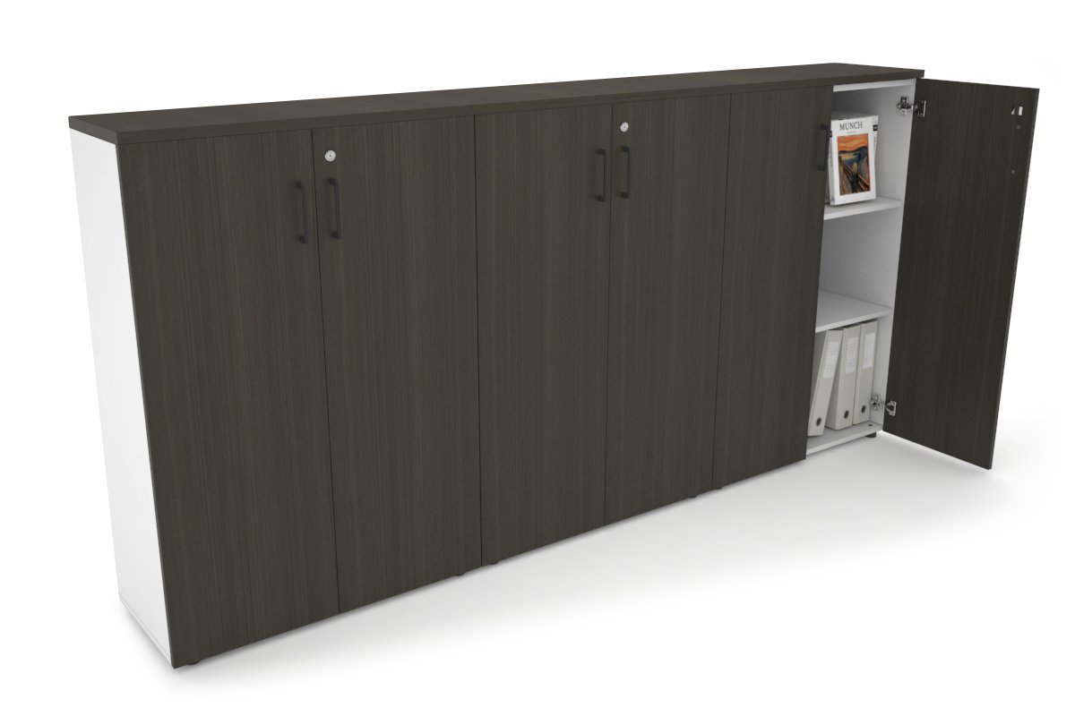Uniform Medium Storage Cupboard with Medium Doors [2400W x 1170H x 350D] Jasonl White dark oak black handle