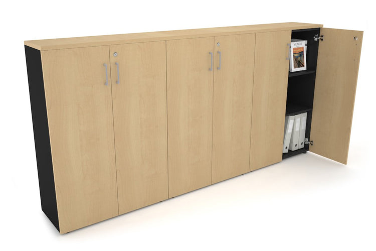 Uniform Medium Storage Cupboard with Medium Doors [2400W x 1170H x 350D] Jasonl Black maple silver handle