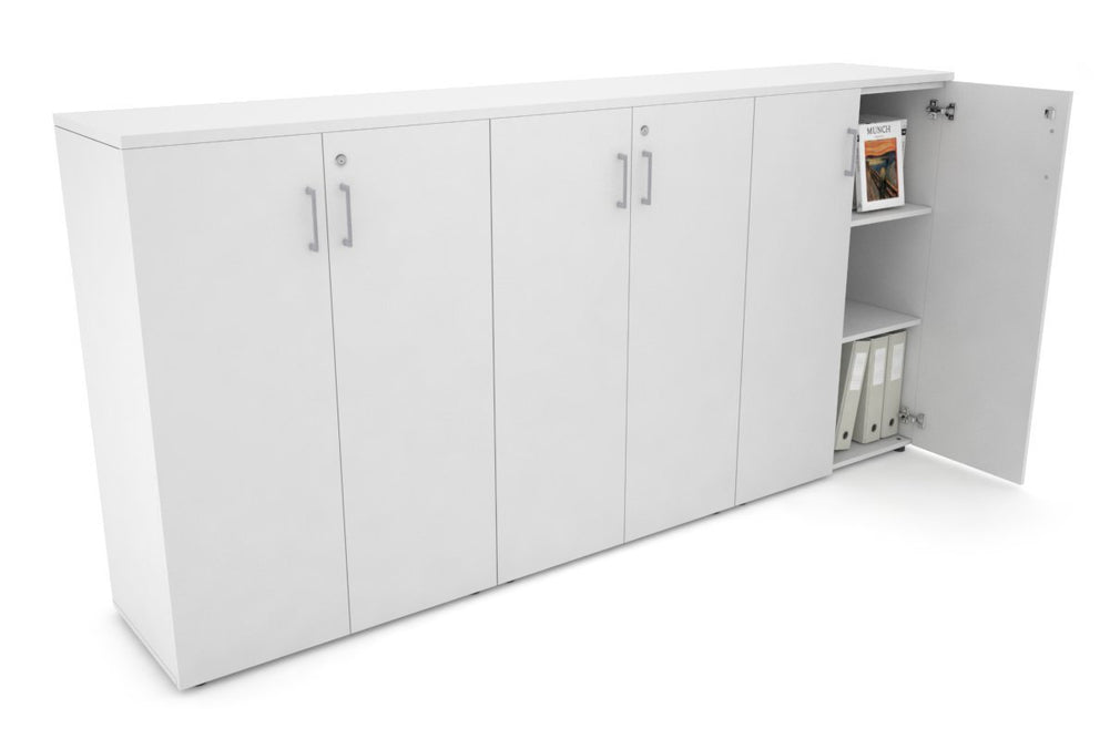 Uniform Medium Storage Cupboard with Medium Doors [2400W x 1170H x 450D]-White white silver handle