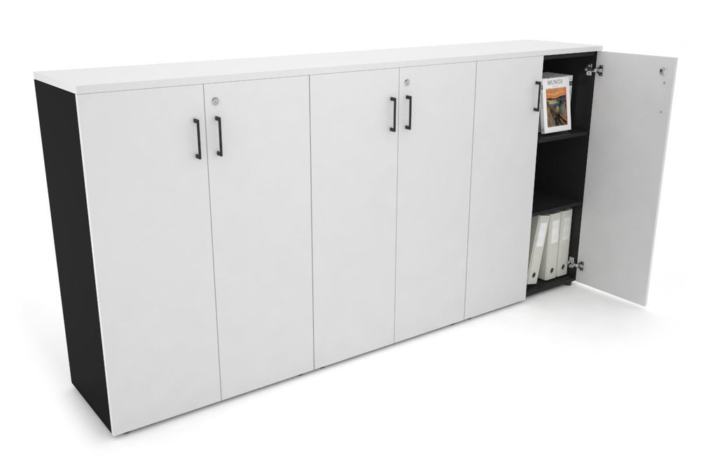 Uniform Medium Storage Cupboard with Medium Doors [2400W x 1170H x 450D]-Black white black handle