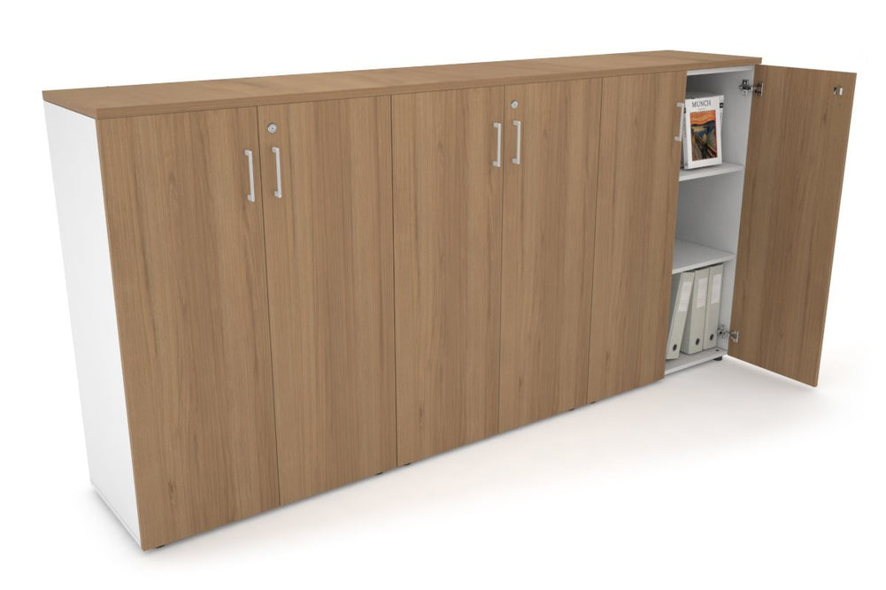 Uniform Medium Storage Cupboard with Medium Doors [2400W x 1170H x 450D]-White salvage oak white handle