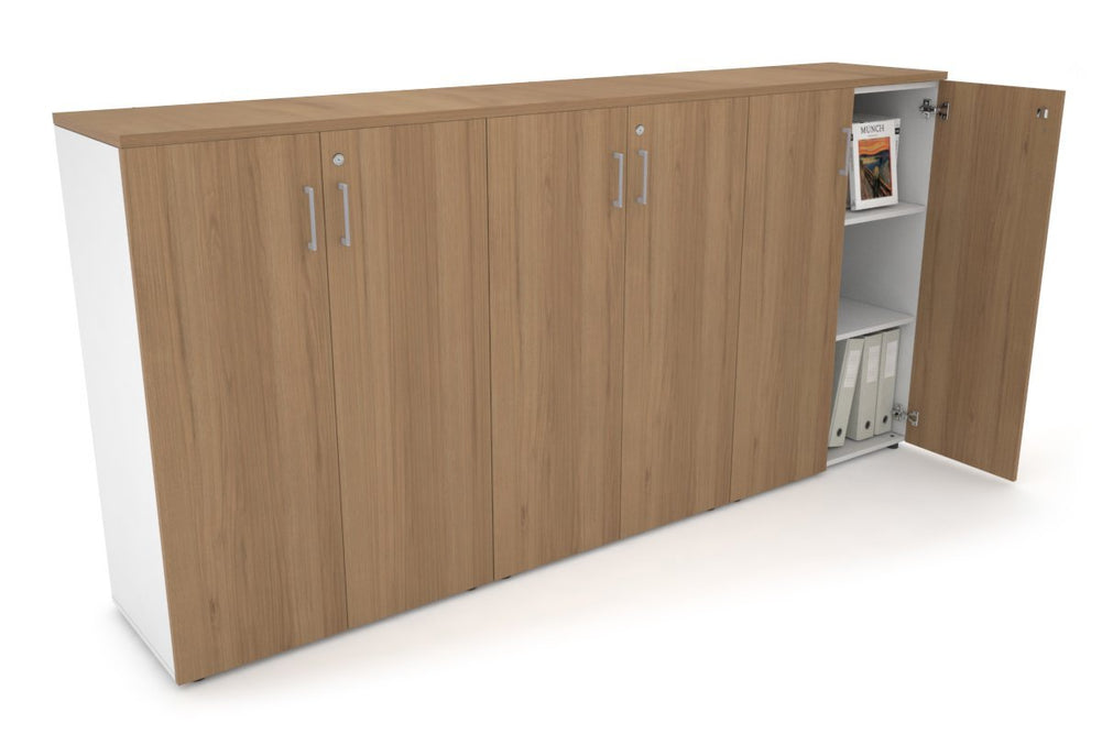 Uniform Medium Storage Cupboard with Medium Doors [2400W x 1170H x 450D]-White salvage oak silver handle