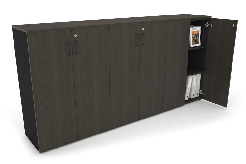 Uniform Medium Storage Cupboard with Medium Doors [2400W x 1170H x 450D]-Black dark oak black handle