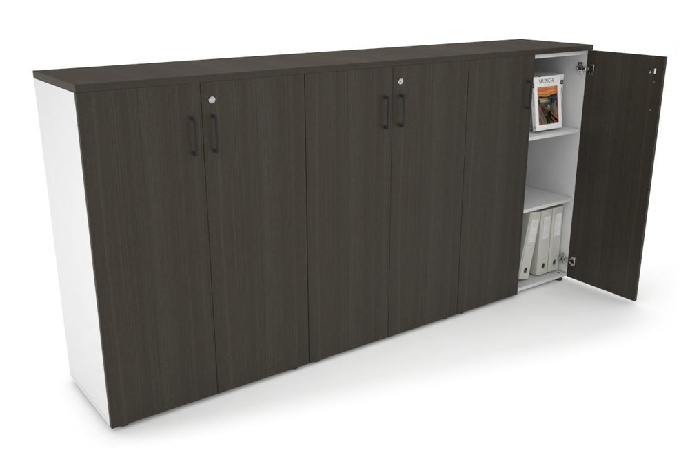 Uniform Medium Storage Cupboard with Medium Doors [2400W x 1170H x 450D]-White dark oak black handle