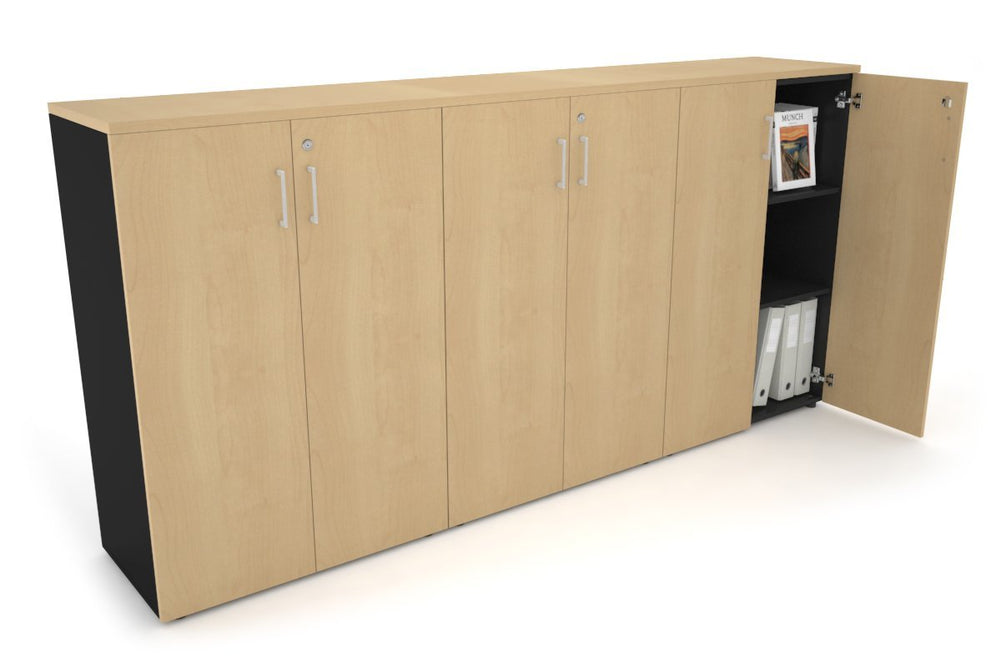 Uniform Medium Storage Cupboard with Medium Doors [2400W x 1170H x 450D]-Black maple white handle
