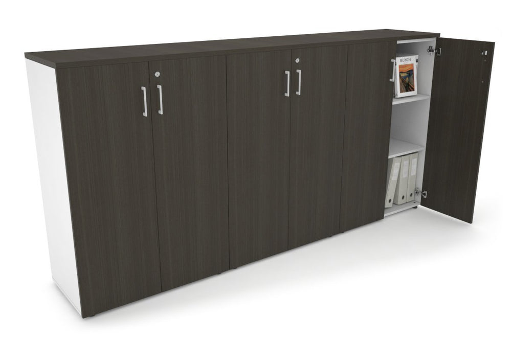 Uniform Medium Storage Cupboard with Medium Doors [2400W x 1170H x 450D]-White dark oak white handle
