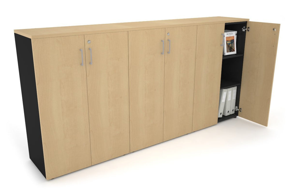 Uniform Medium Storage Cupboard with Medium Doors [2400W x 1170H x 450D]-Black maple silver handle