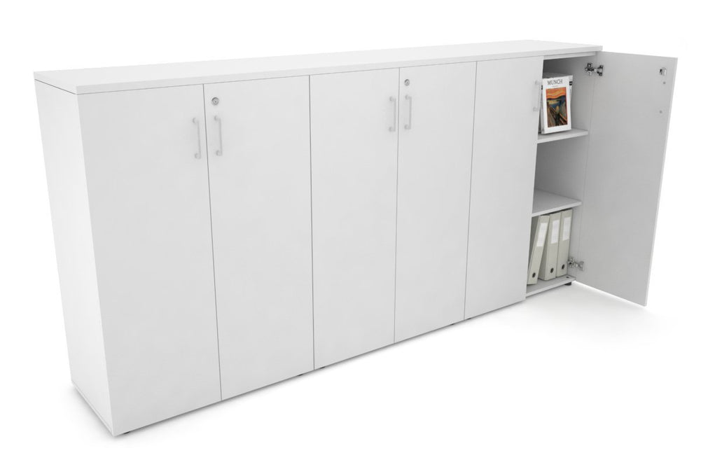 Uniform Medium Storage Cupboard with Medium Doors [2400W x 1170H x 450D]-White white white handle