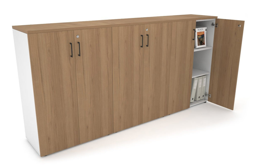 Uniform Medium Storage Cupboard with Medium Doors [2400W x 1170H x 450D]-White salvage oak black handle