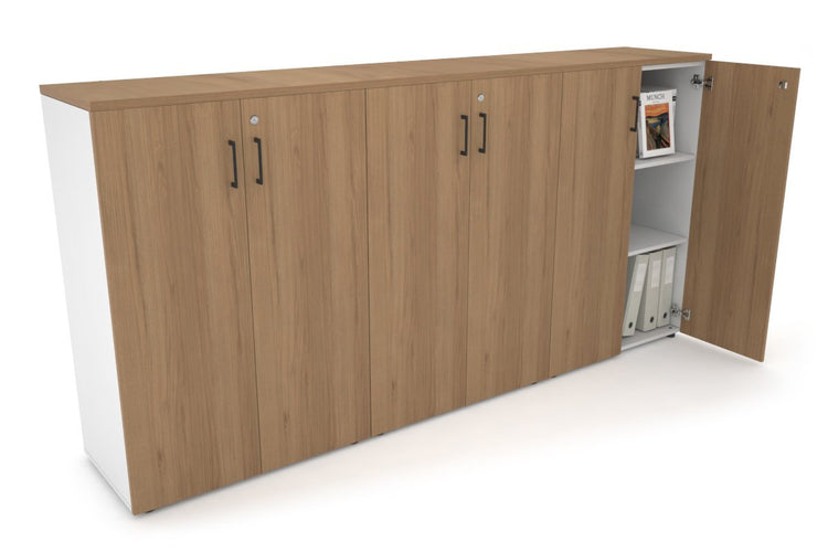 Uniform Medium Storage Cupboard with Medium Doors [2400W x 1170H x 450D] Jasonl White salvage oak black handle