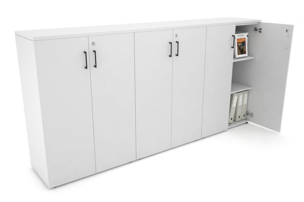 Uniform Medium Storage Cupboard with Medium Doors [2400W x 1170H x 450D]-White white black handle